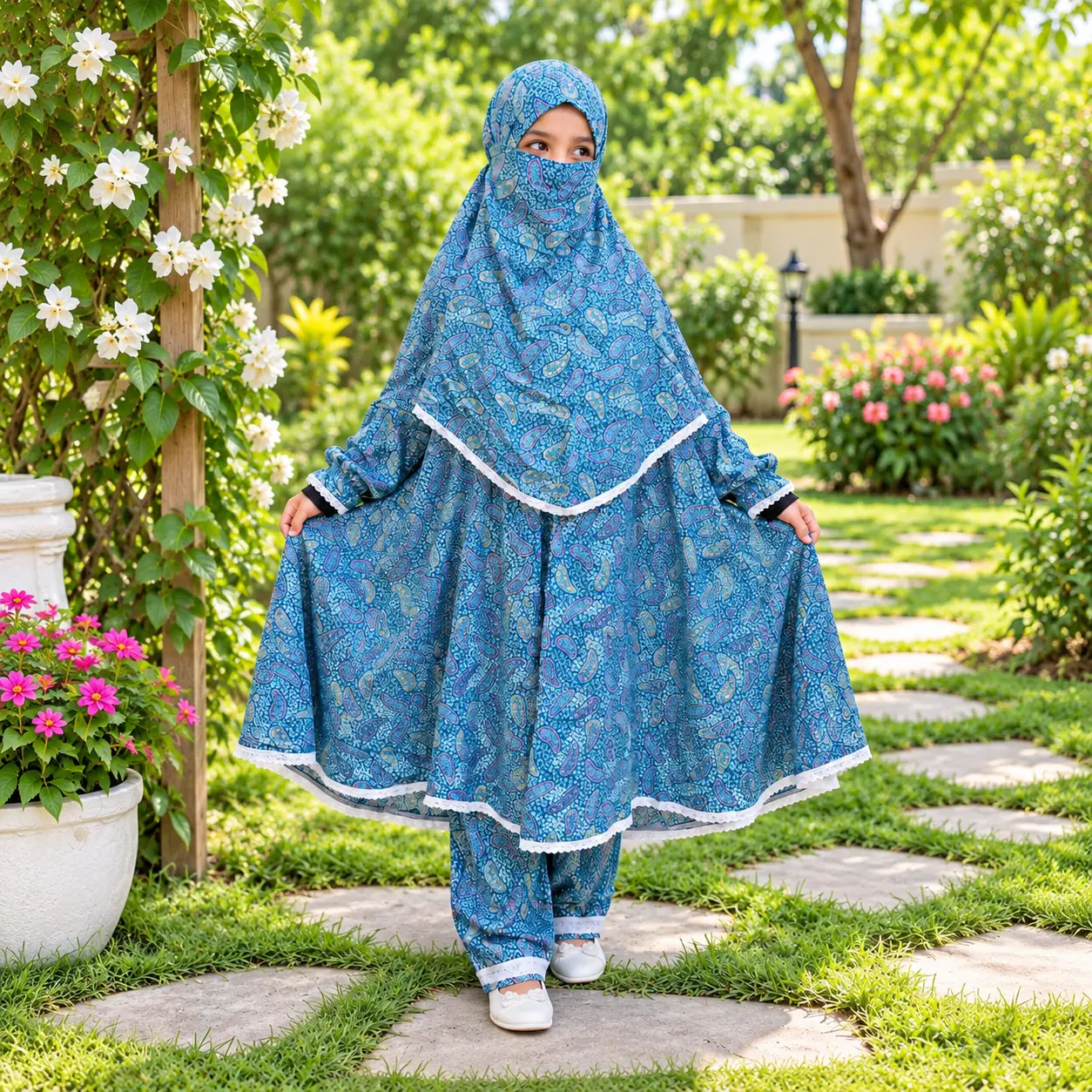 Woman Lilen Fabric Khimar Set WLF124